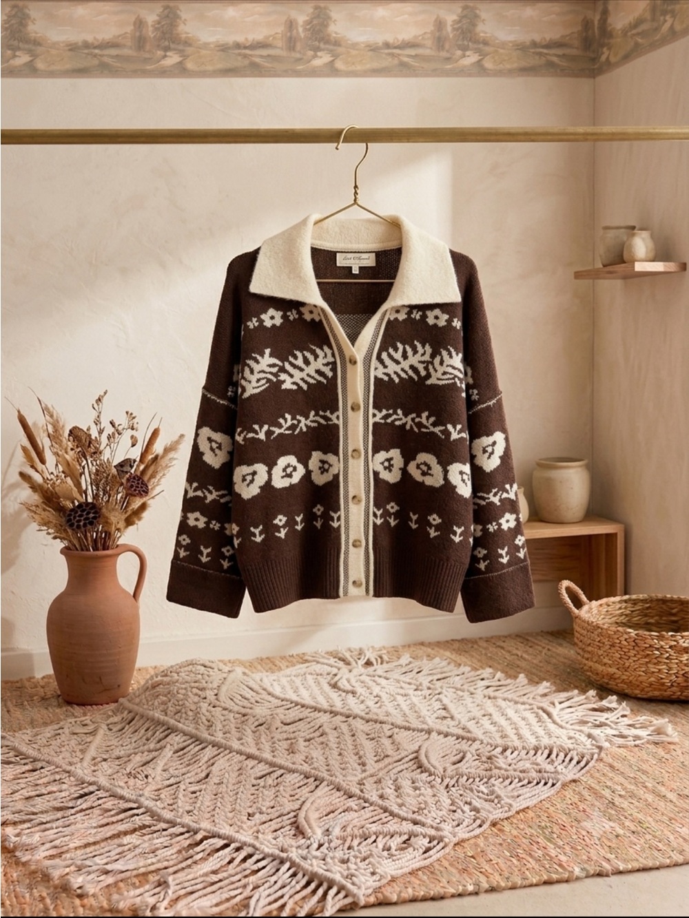 Free People Brown and Cream Shelby  Cardigan